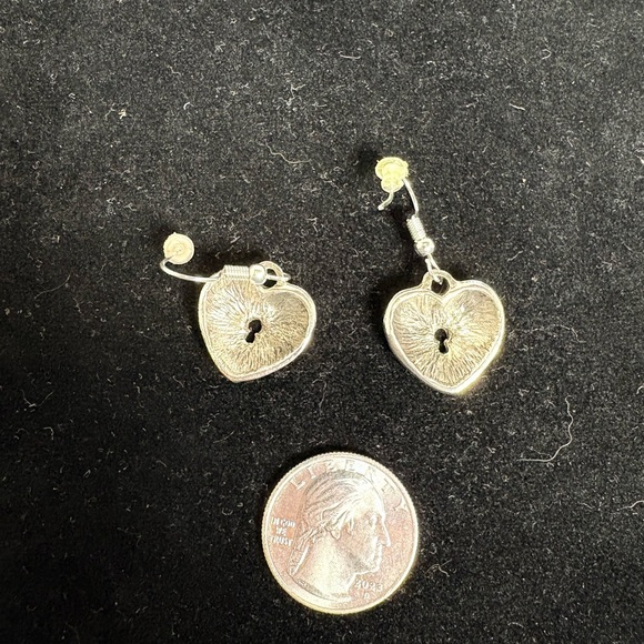 Silver Tone Heart Lock Dangle Earrings - Picture 5 of 6